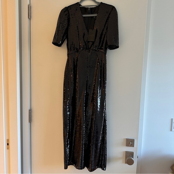 NWT - SALONI black gathered sequined tulle midi dress size US 2 - Picture 5 of 9